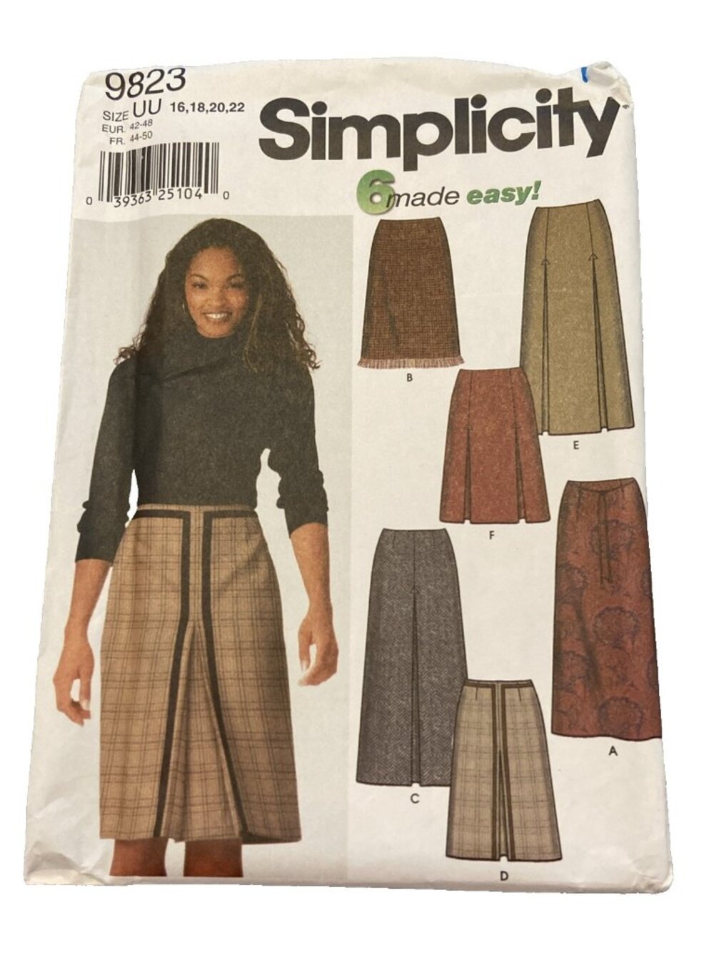 SIMPLICITY #9823 6 STYLE- 2 LENGTH SKIRT PATTERN Size 16-22 Uncut FF